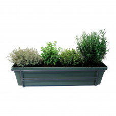 Mix van kruiden in ELHO ® Green Basics balkonbak (Bladgroen) met metalen balkonrek